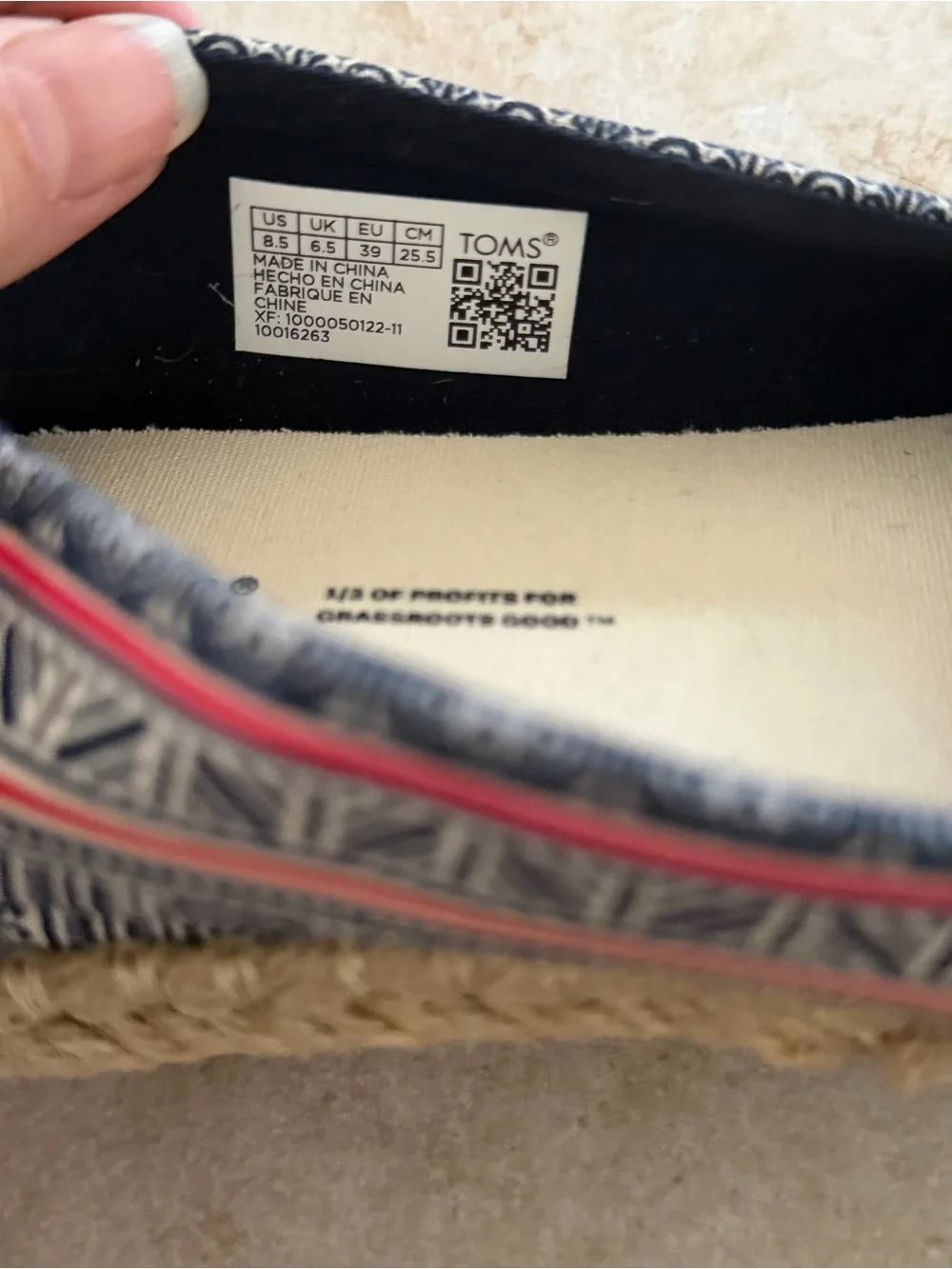 TOMS Navy Printed Canvas Alpargata Slip-Ons with Pink Accent